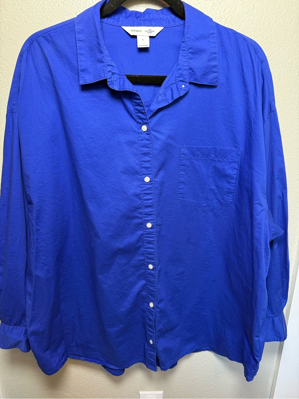Old Navy Boyfriend Shirt Women’s Large Cobalt Blue Button Down Oversized